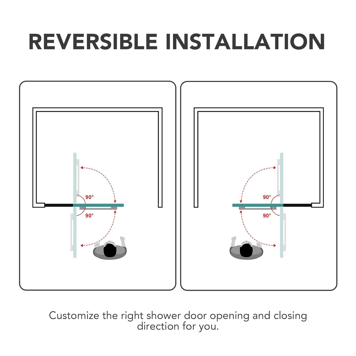 43-3/8" W x 58" H Frameless Pivot Tub Door with 1/4" Clear Tempered Glass