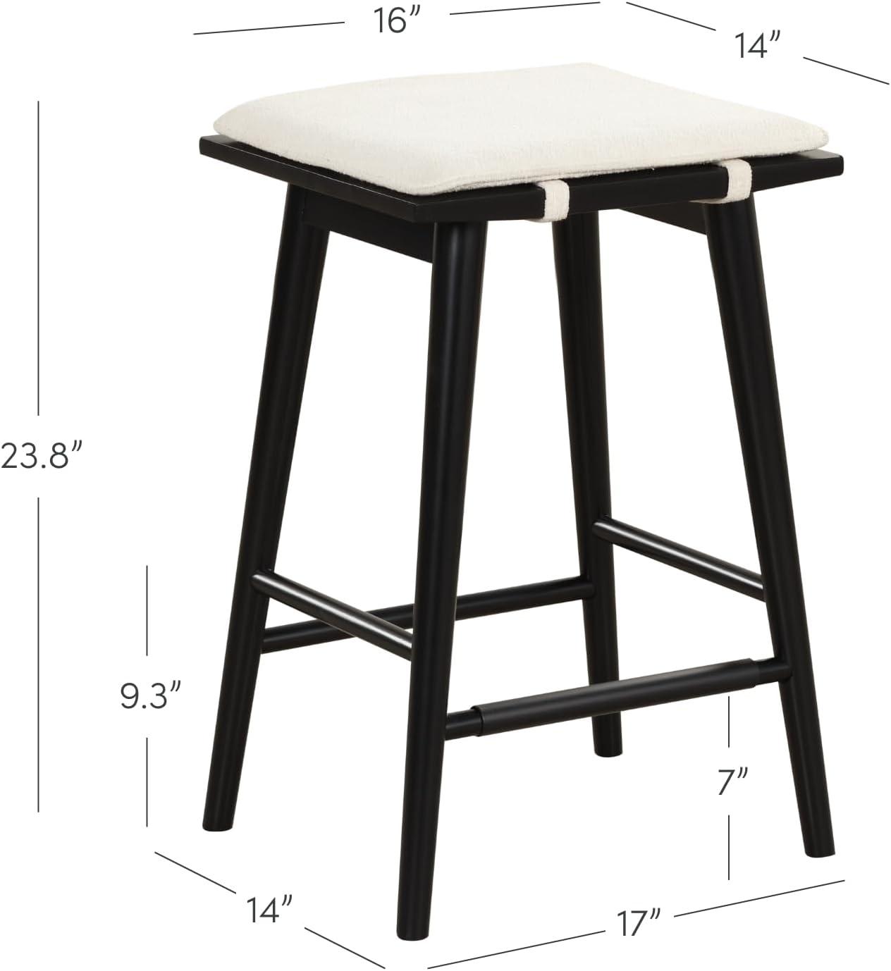 Nathan James Barker Wood and Boucle Counter Height Barstool Black: Linen Upholstered, 24.8" Tall