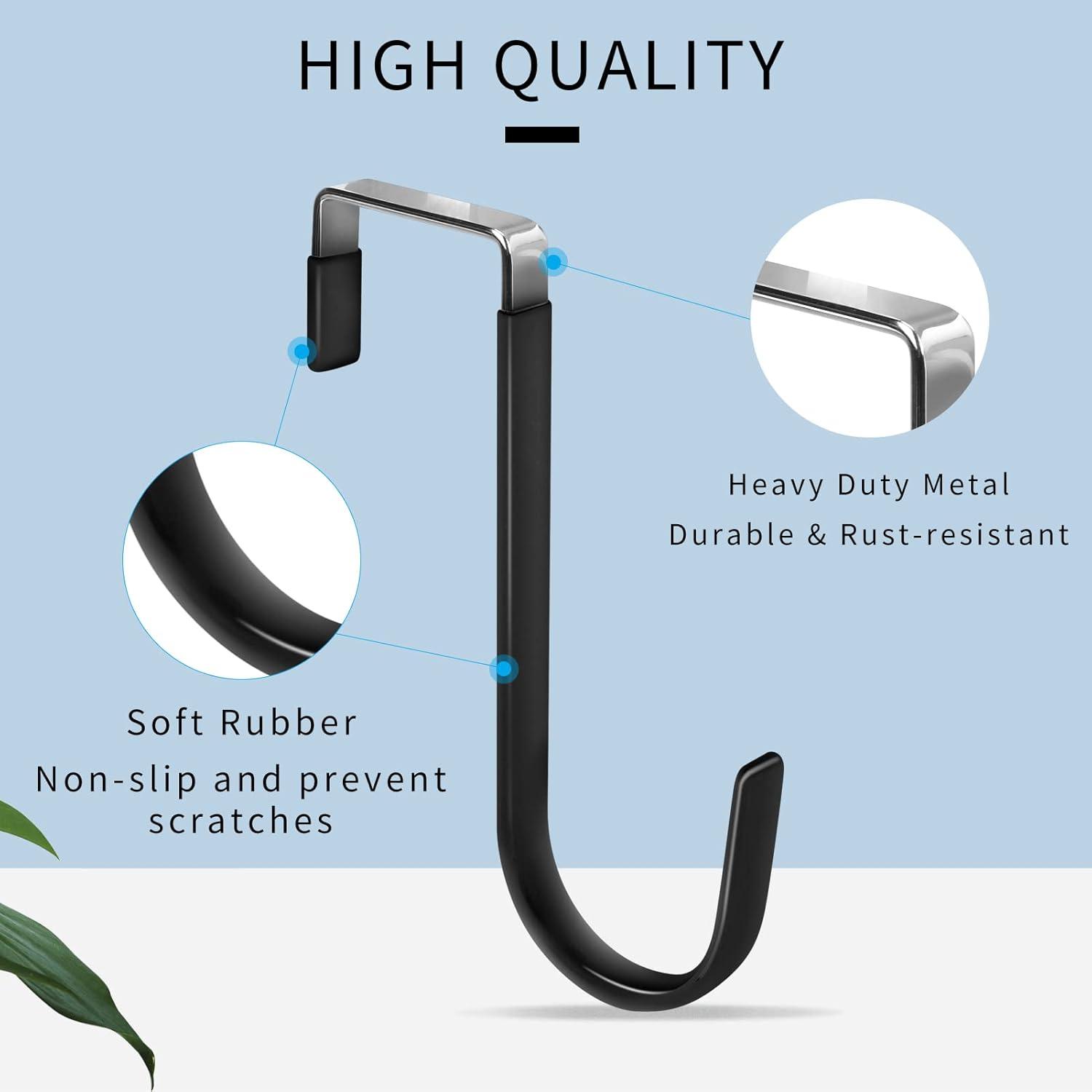 Over The Door Hooks, 4 Pack Upgraded Long Door Hangers Hooks with Rubber Prevent Scratches Heavy Duty Organizer Hooks for Hanging Clothes, Towels, Hats, Coats, Bags Black