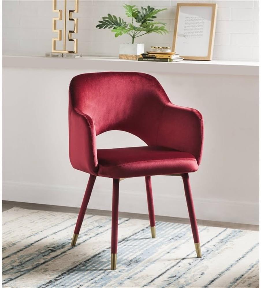 ACME Applewood Velvet Upholstered Accent Chair in Bordeaux Red and Gold