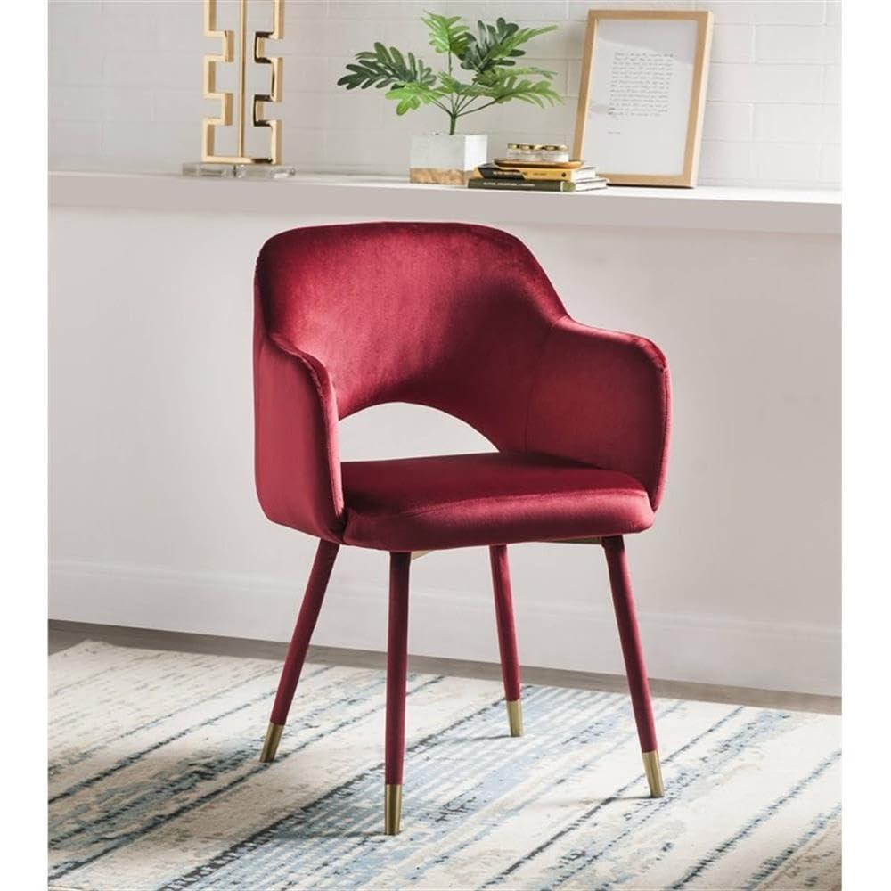 ACME Applewood Velvet Upholstered Accent Chair in Bordeaux Red and Gold