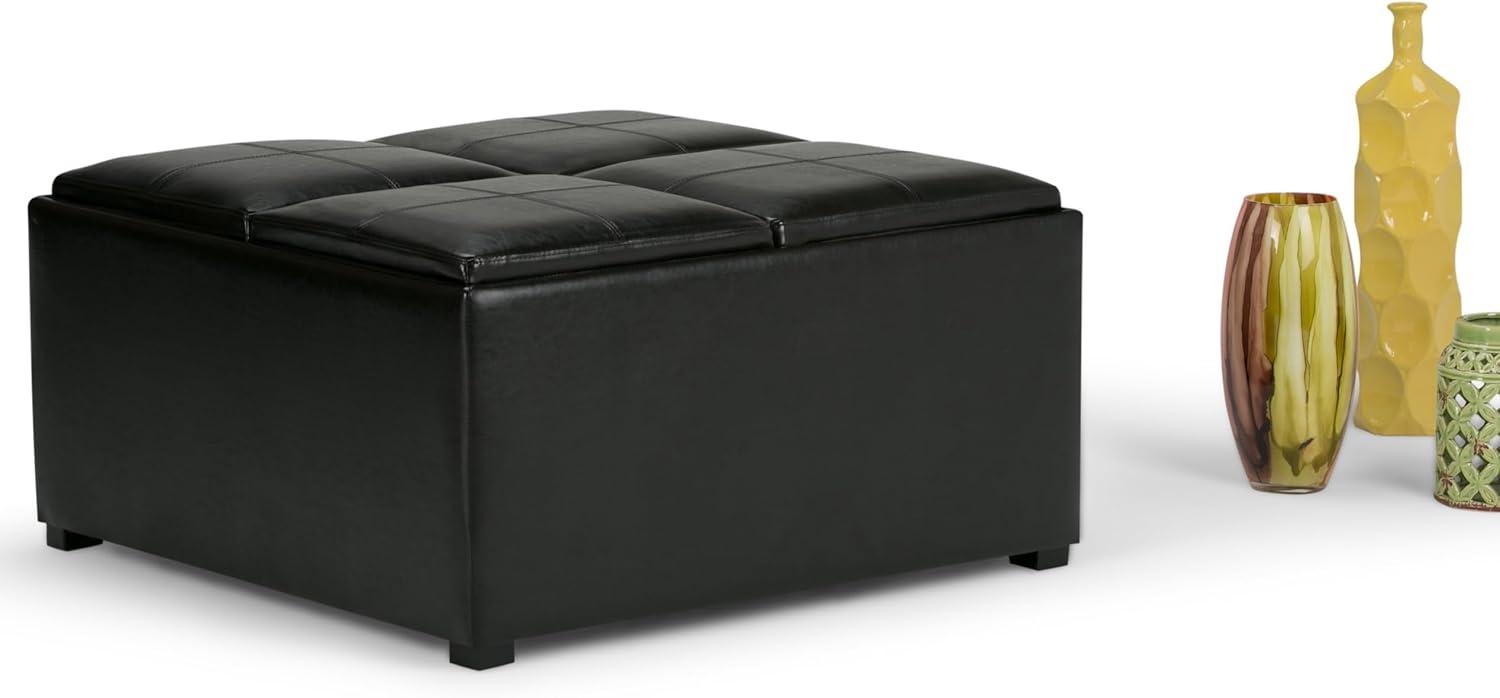 Simpli Home Avalon Coffee Table Storage Ottoman with 4 Serving Trays