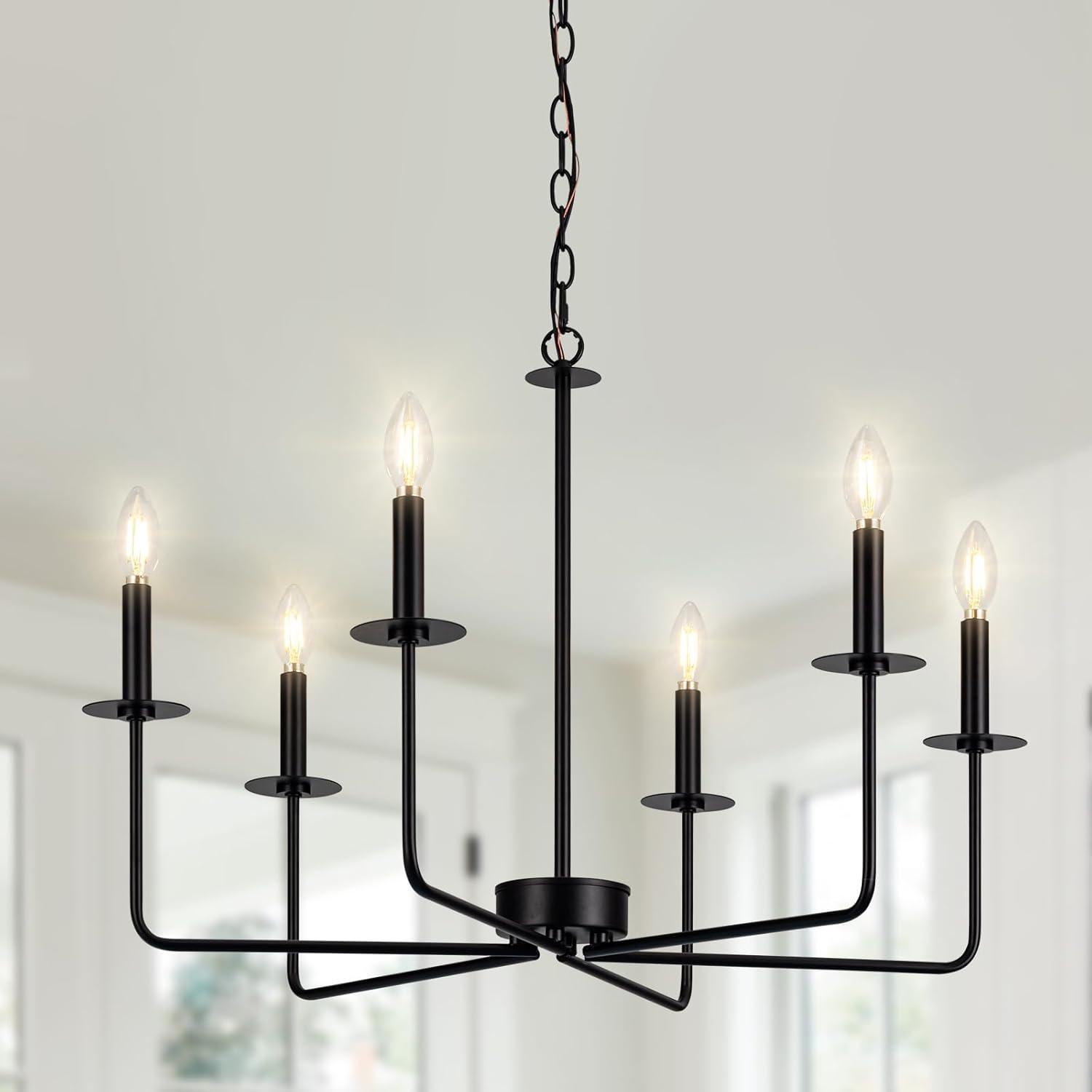 SineRise Black Chandelier, 6-Light Modern Farmhouse Chandelier, Candle Chandelier Light Fixtures, Rustic Industrial Chandelier for Entryway, Bedroom, Foyer and Living Room