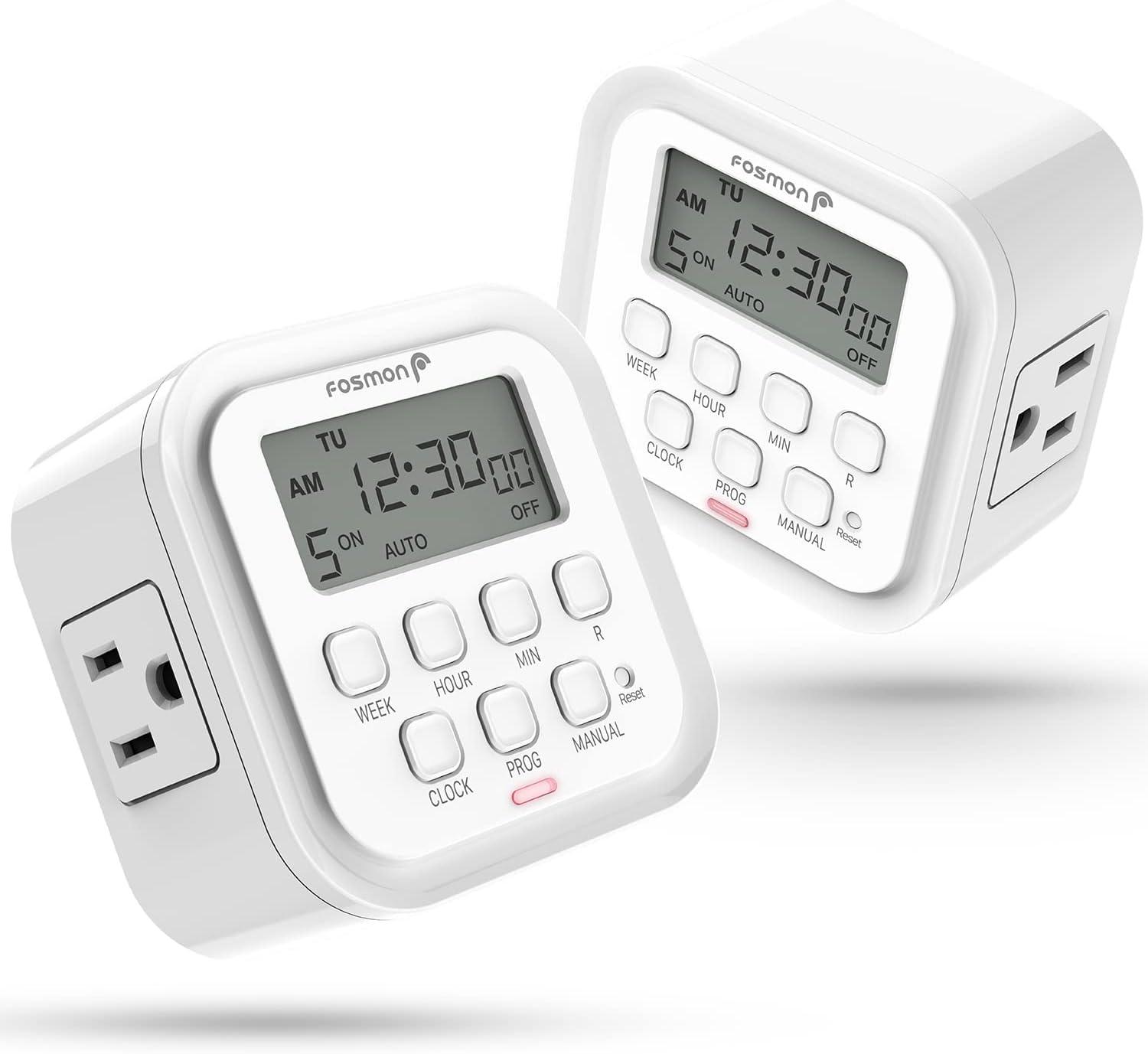 Fosmon 2x 7 Day Programmable Digital Timer For Outlet, [ETL Listed] Timer Outlet For Electrical Indoor, Plug-in Light Timer for Lamps, 15A/1875W