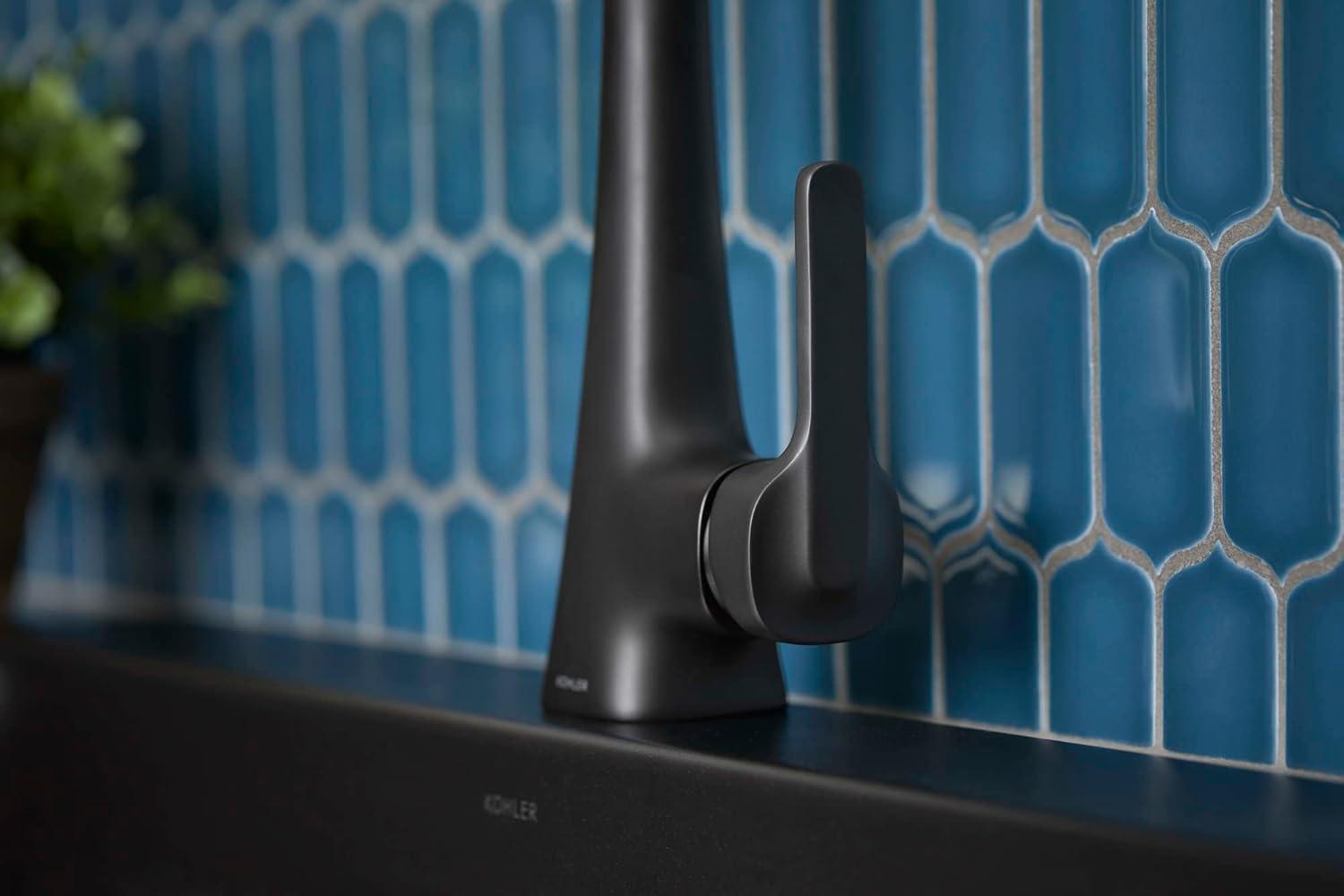 Matte Black Pull-Down Kitchen Faucet with Soap Dispenser