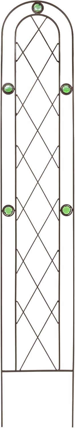 Emerald Arched Iron Garden Trellis with Green Accents, 60"