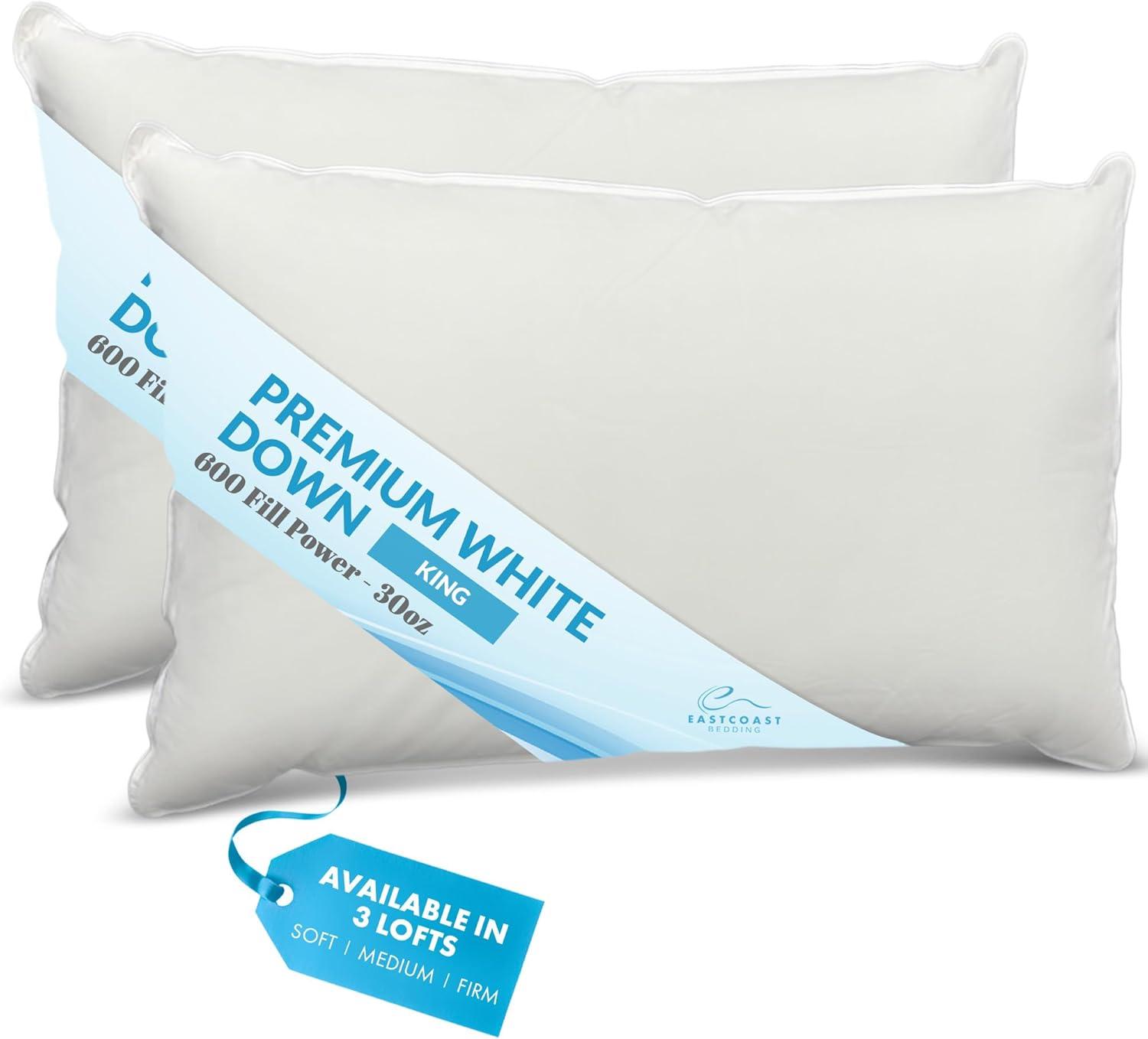 East Coast Bedding Medium Elite Premium Down Dream 600 Fill Power Pillow Set of 2