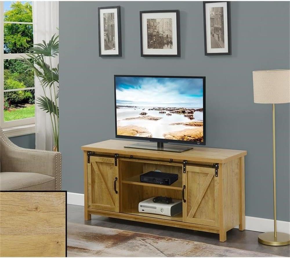 Convenience Concepts Blake Barn Door TV Stand with Shelves and Sliding Cabinets for TVs up to 60 Inches, English Oak