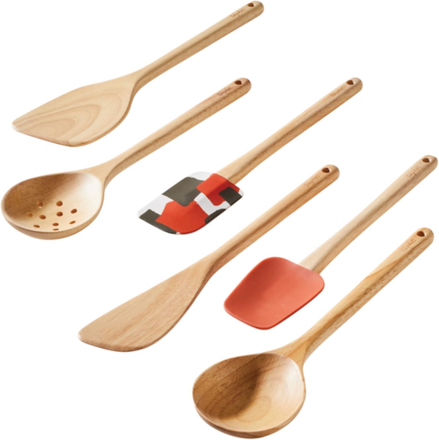 Ayesha Curry 6-Piece Light Wood and Silicone Cooking Utensil Set