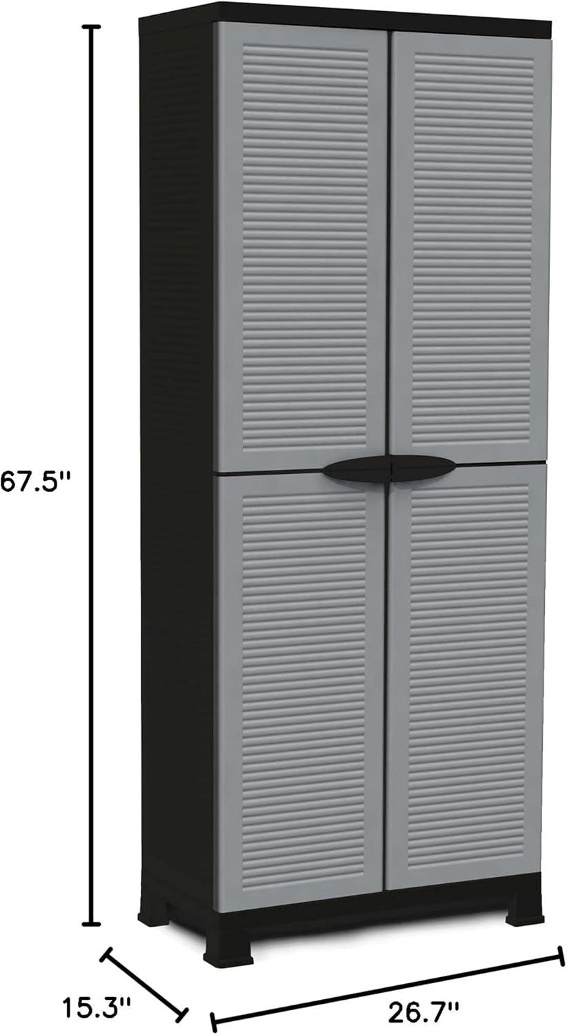 RAM Quality Products PRESTIGE UTILITY Indoor Outdoor Tool Storage Organizing Cabinet with Lockable Double Grey Doors