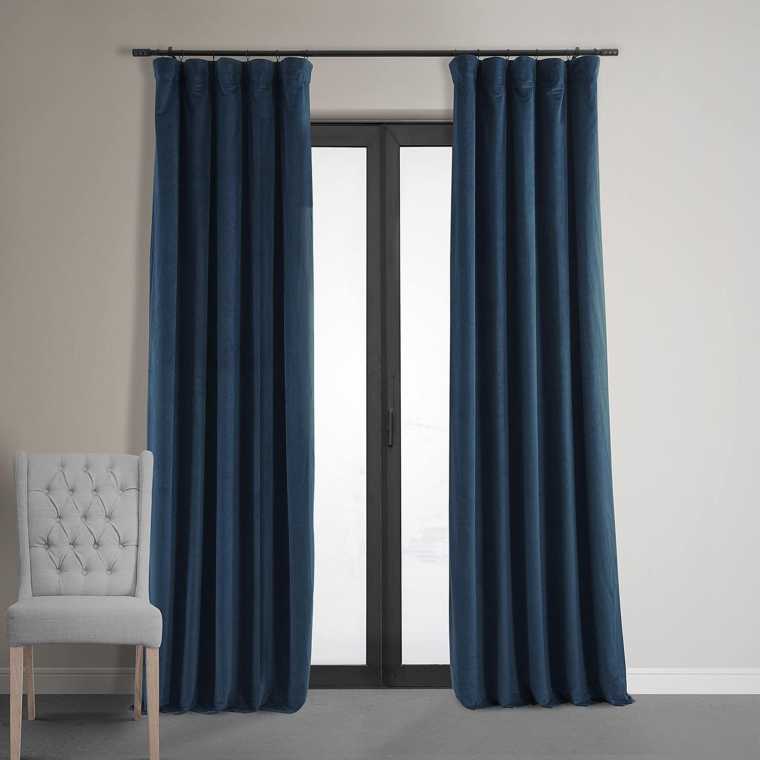 Half Price Drapes Signature Midnight Blue Velvet Blackout Curtains For Bedrooms (1 Panel), 50WX 84L