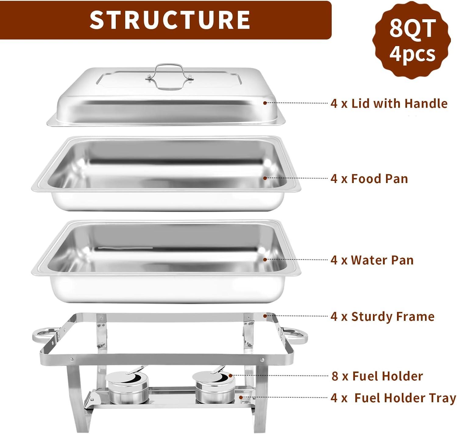 The Party Aisle™ Chafing Dishes For Buffet 4 Pack, 8 Qt Stainless Steel Chafers And Buffet Warmers Sets With Lid, Rectangle Serving Food Warmer Catering Supplies Buffet Display For Parties