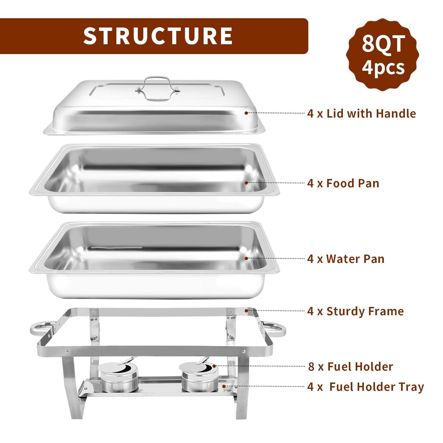 The Party Aisle™ Chafing Dishes For Buffet 4 Pack, 8 Qt Stainless Steel Chafers And Buffet Warmers Sets With Lid, Rectangle Serving Food Warmer Catering Supplies Buffet Display For Parties