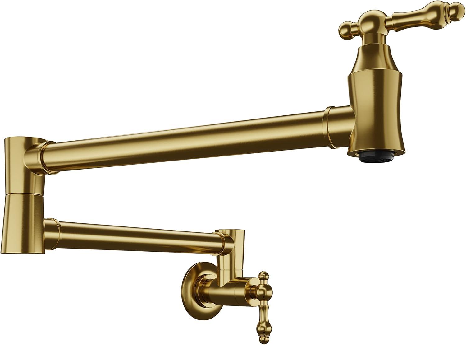 Brushed Gold Stainless Steel Wall Mounted Pot Filler Faucet