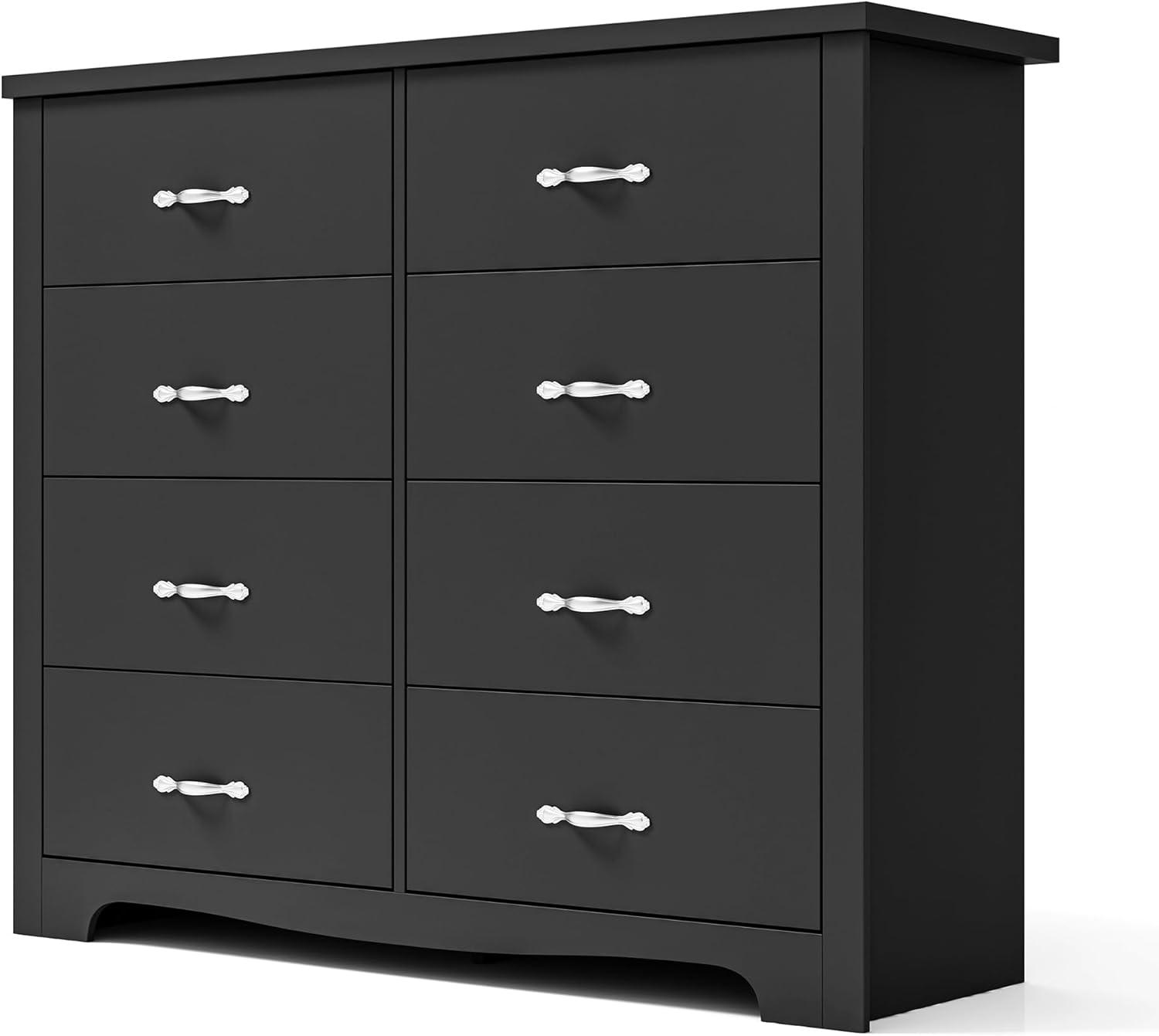 Black Mid-Century Modern 8-Drawer Double Dresser