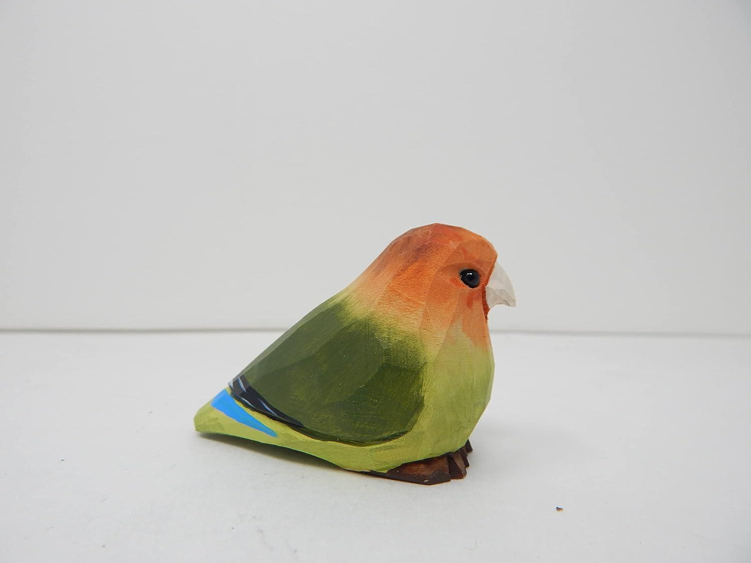 Lovebird Wood Figurine Parrot Statue Sculpture Ornament Decor Miniature Art Carve Small Animal