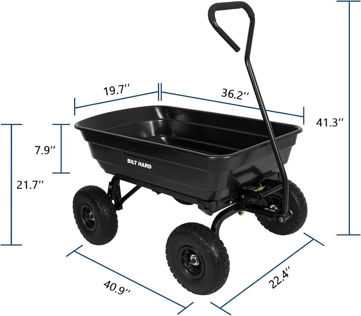 Black Heavy-Duty Poly Garden Dump Cart with No-Flat Tires