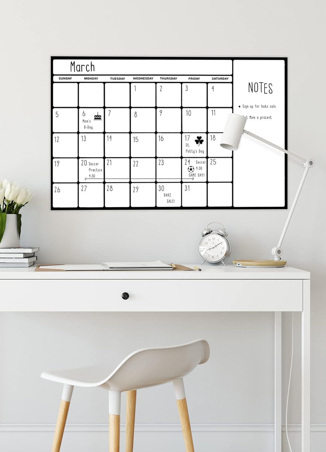 InHome Black & White Dry Erase Calendar