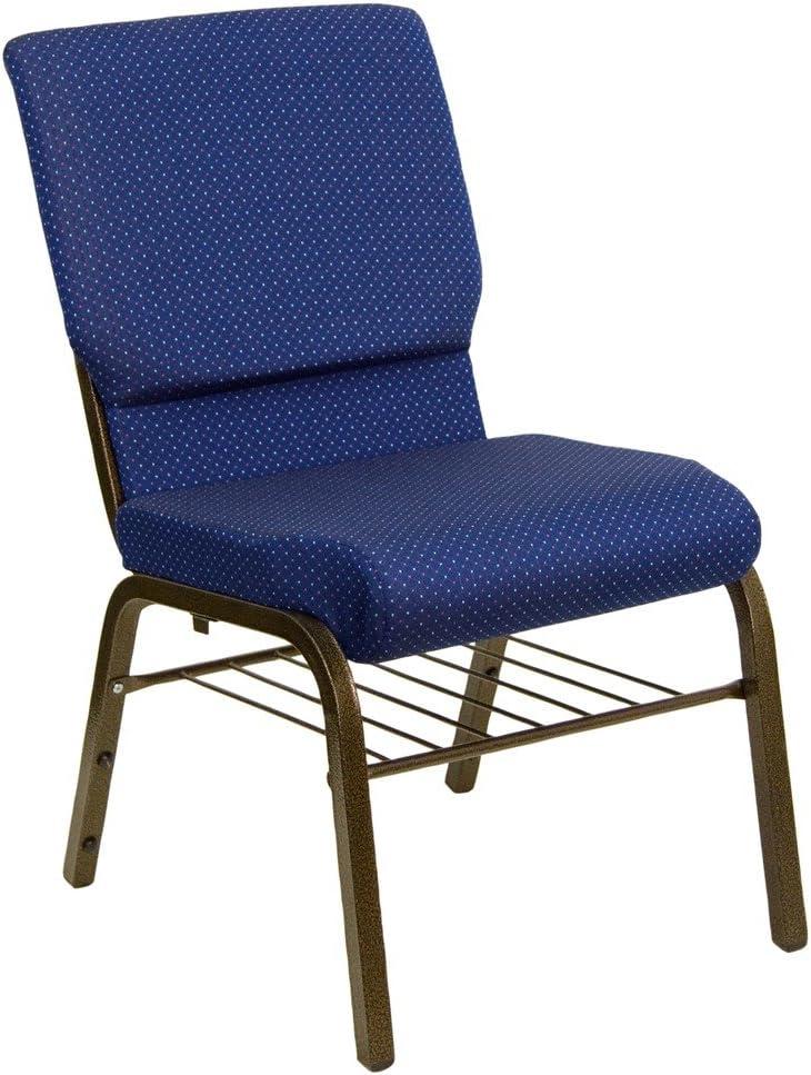 Elegant Navy Blue and Gold Vein Metal Stackable Church Chair