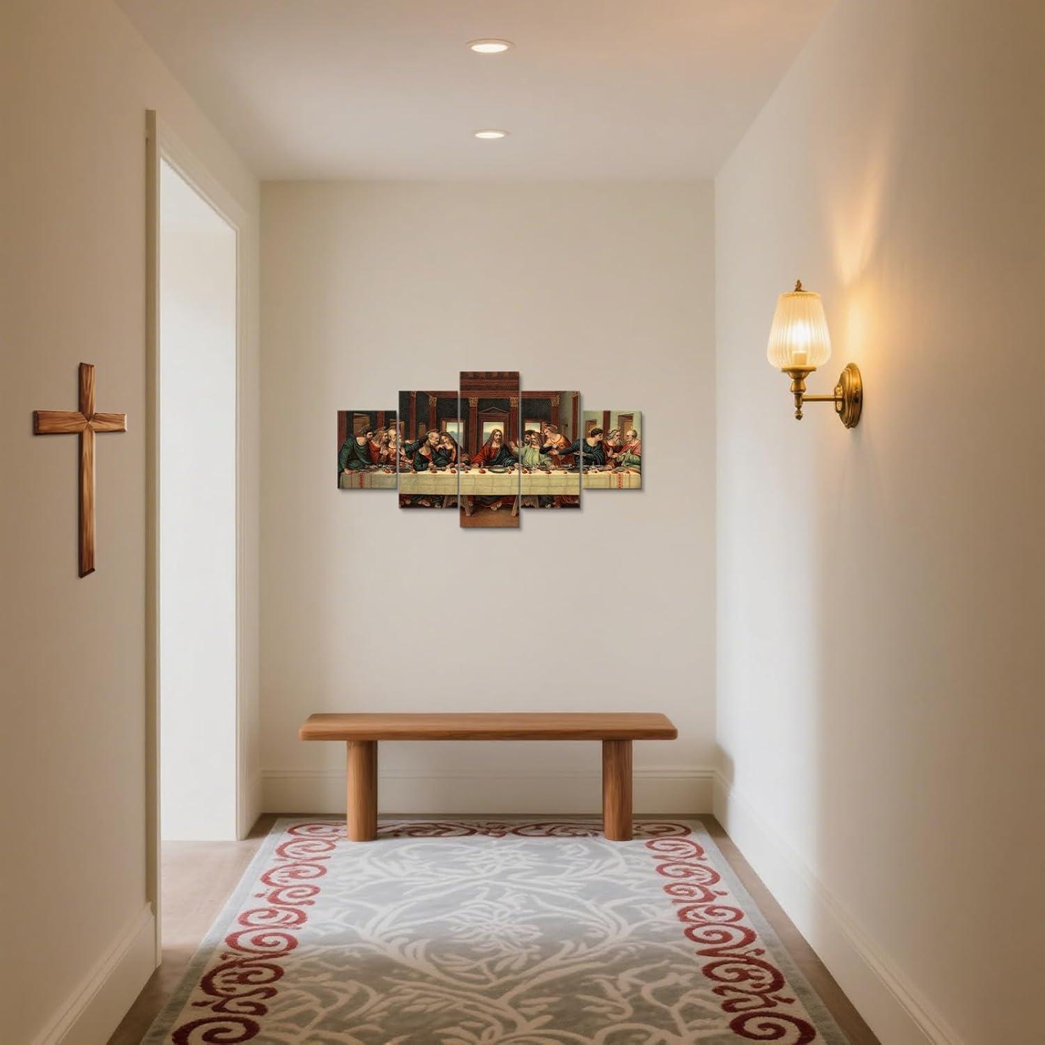 YOUHONG 5 Piece Last Supper Wall Art Christian Wall Decor Jesus Posters Leonardo Da Vinci Dining Room Decor The Last Supper Painting for Bedroom Living Room Decor (50''W x 24''H)