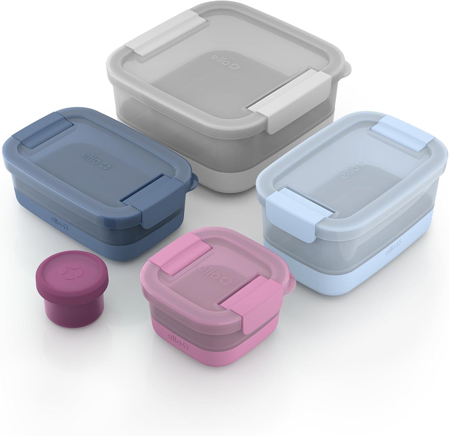 Ello 10pc Plastic Food Storage Container Set with Skid Free Soft Base: Multicolored, Dishwasher-Safe, 5 Containers with Lids