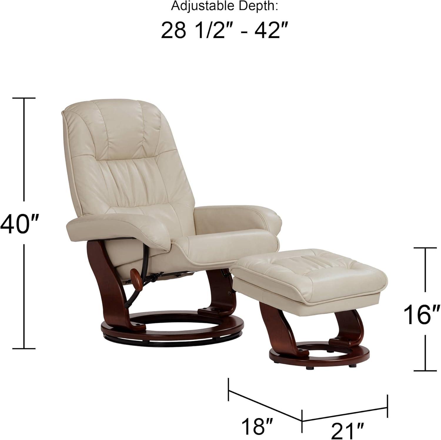 BenchMaster Kyle Taupe Faux Leather Recliner Chair Modern Armchair Ottoman Footrest Ergonomic Manual Reclining Swivel for Bedroom Living Room Reading