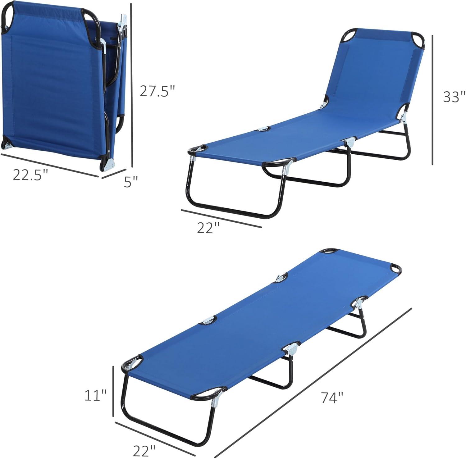 Blue Steel Frame Folding Outdoor Chaise Lounge Chair