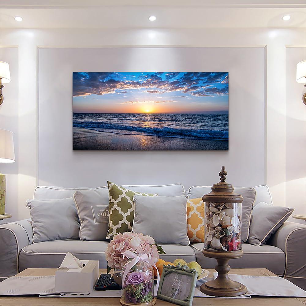 Creowell Wall Art Moon Sea blue Ocean Landscape Paintings Bedroom Canvas Art Print wall art for living room Paintings for Wall Decor and Home Decor -20x16 Inch