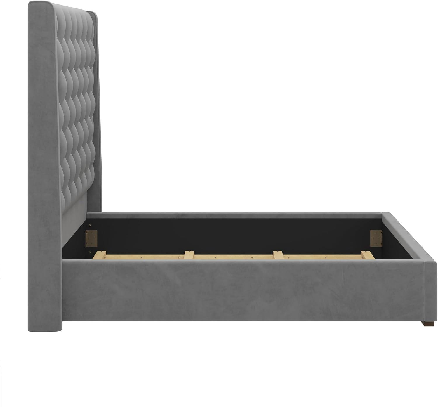 67.5" Tall Headboard Upholstered King Size Bed with Vertical Striped and Wingback Design, Box Spring Needed, Linen