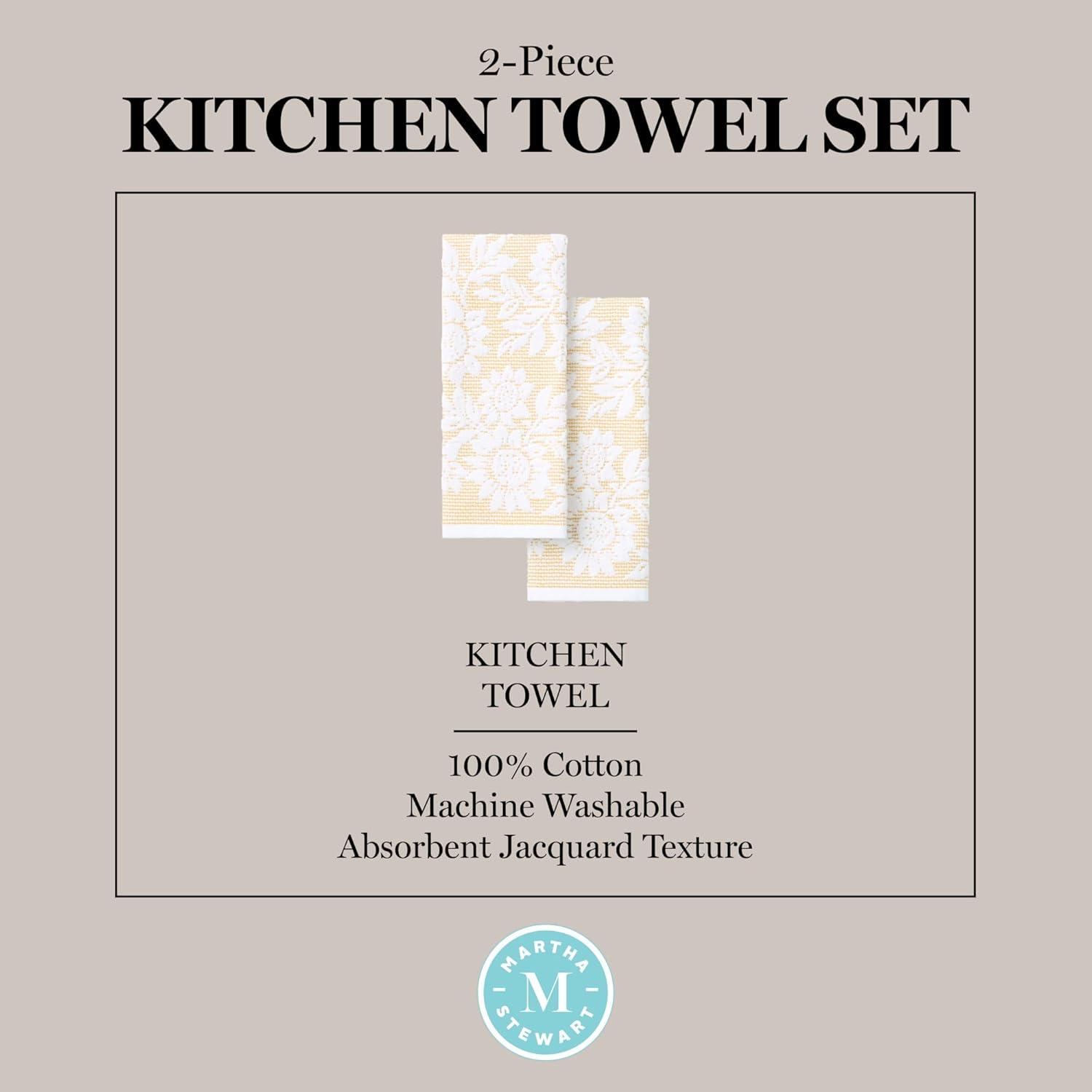 Yellow and White Cotton Jacquard Sunflower Kitchen Towel Set