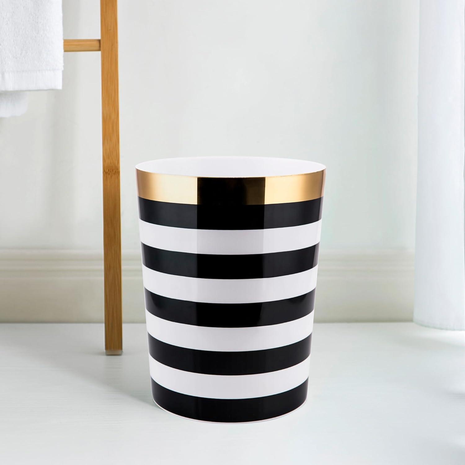 Derby Wastebasket Black/White - Allure Home Creations: Plastic, 5.6L Capacity, 9.6" Height, Elegant Design