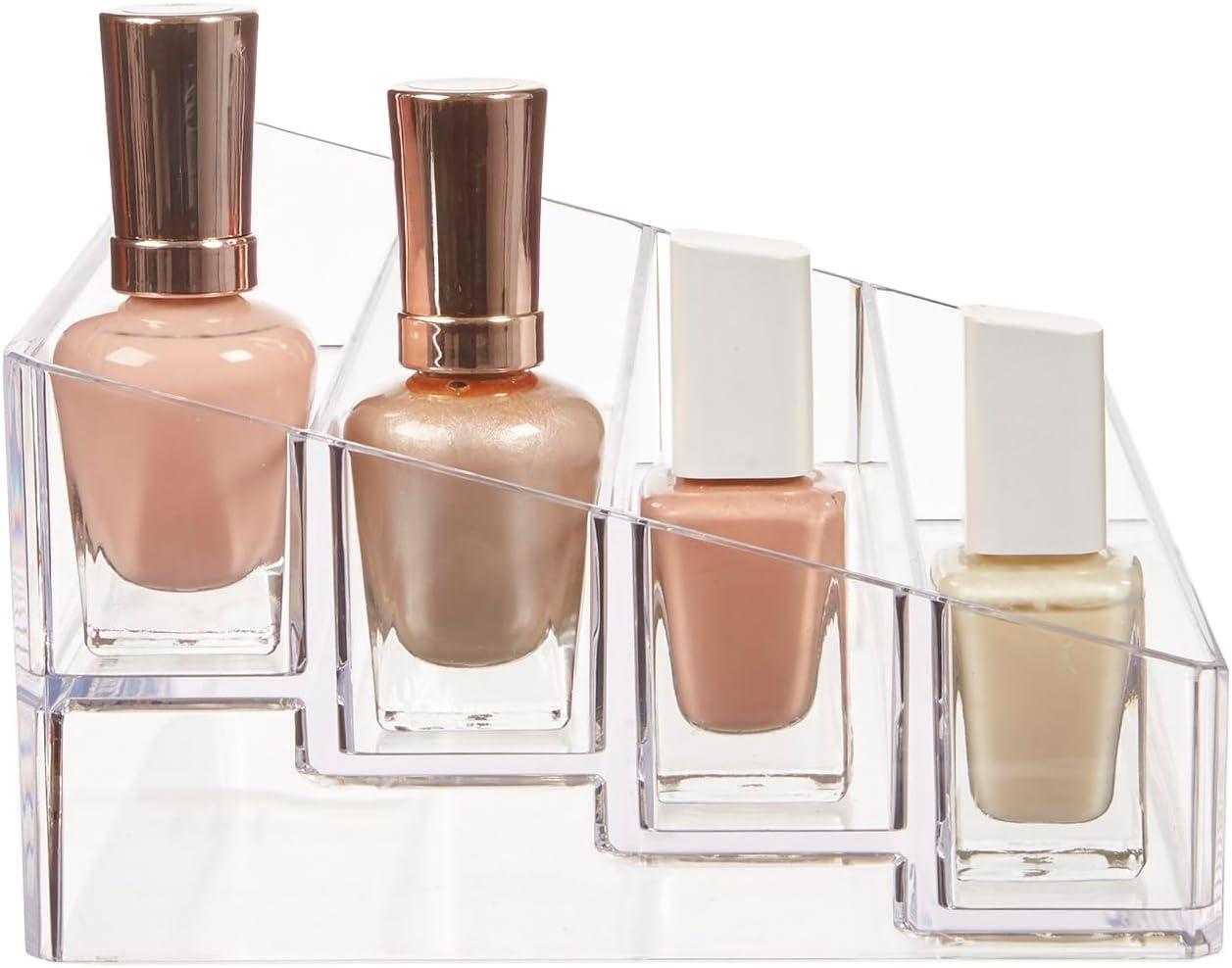 STORi Multi-Level Nail Polish Bottle Holder | Clear Plastic Organizer Rack for up to 40 Nail Polish Bottles, Rectangular 4 Tiered Vanity Display Stand for Makeup and Eyeshadow Palettes | Made in USA