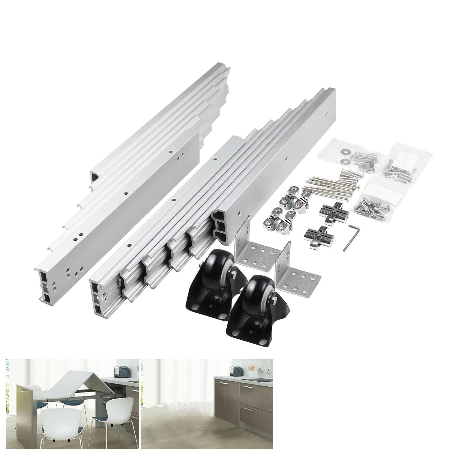 Aluminum Telescopic Cabinet Table Guide Rail Hinge Home Hardware Accessories for Concealed Desk Kitchen Countertop, 1450mm