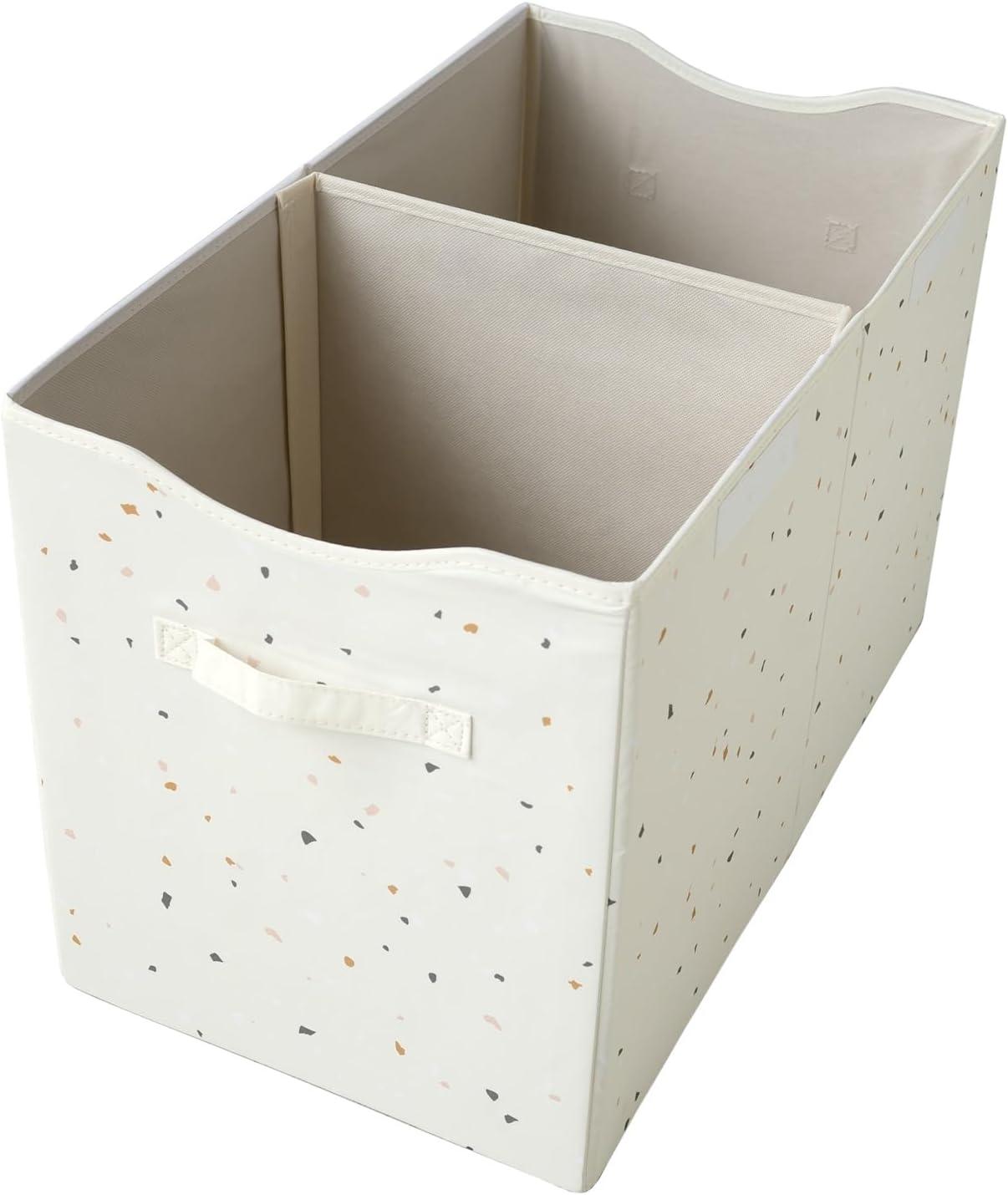 3 Sprouts Recycled Fabric Folding Chest Organizer in Cream Terrazzo - Collapsible Storage Basket Container with Lid & Handles