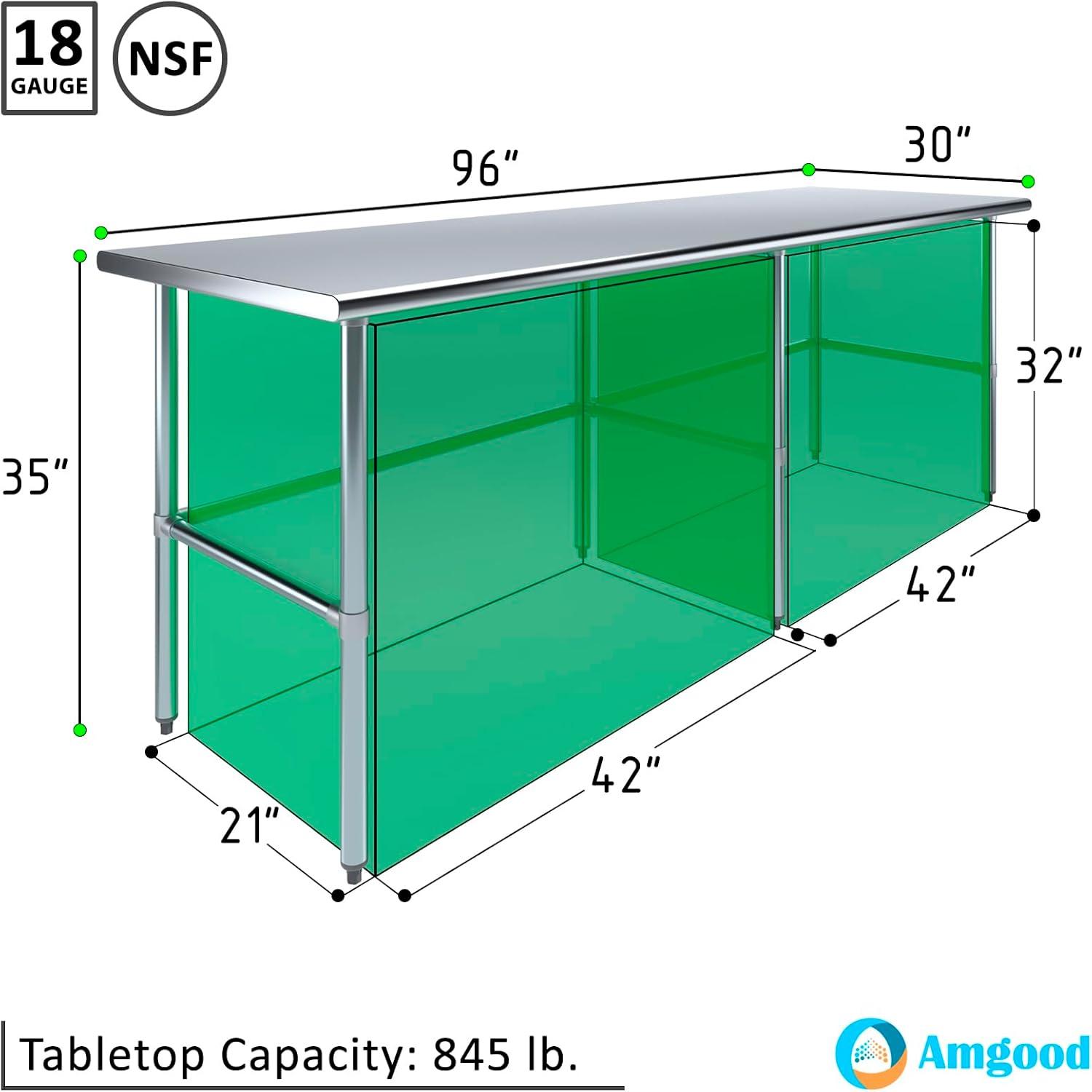 AmGood 30 in. x 96 in. Open Base Stainless Steel Work Table | Residential & Commercial