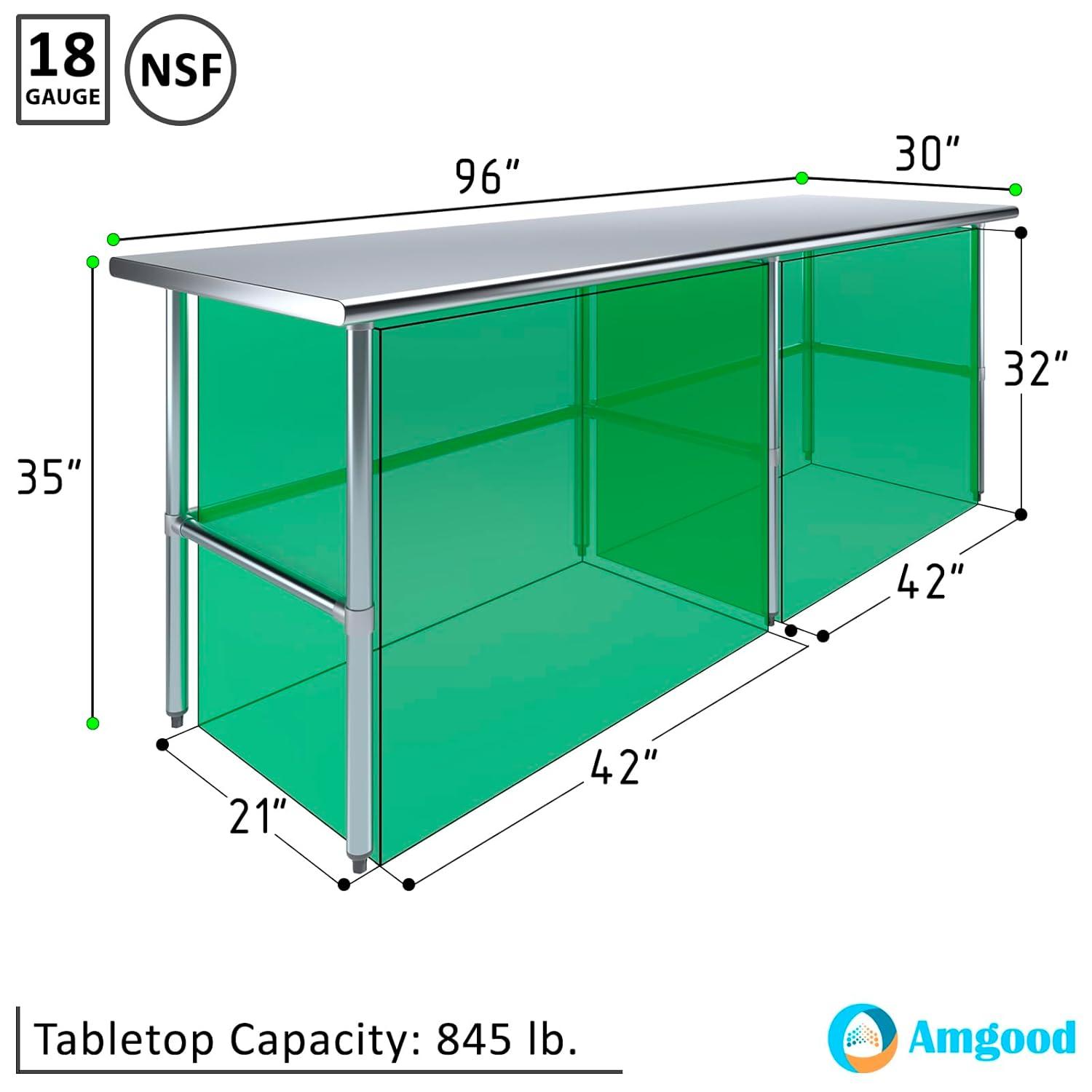 AmGood 30 in. x 96 in. Open Base Stainless Steel Work Table | Residential & Commercial