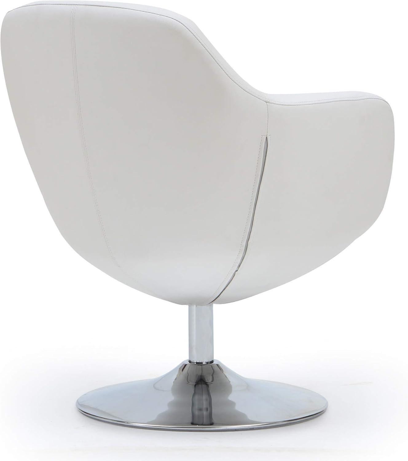 Caisson Faux Leather Swivel Accent Chair White: Polished Chrome Base, Removable Cushion - Manhattan Comfort