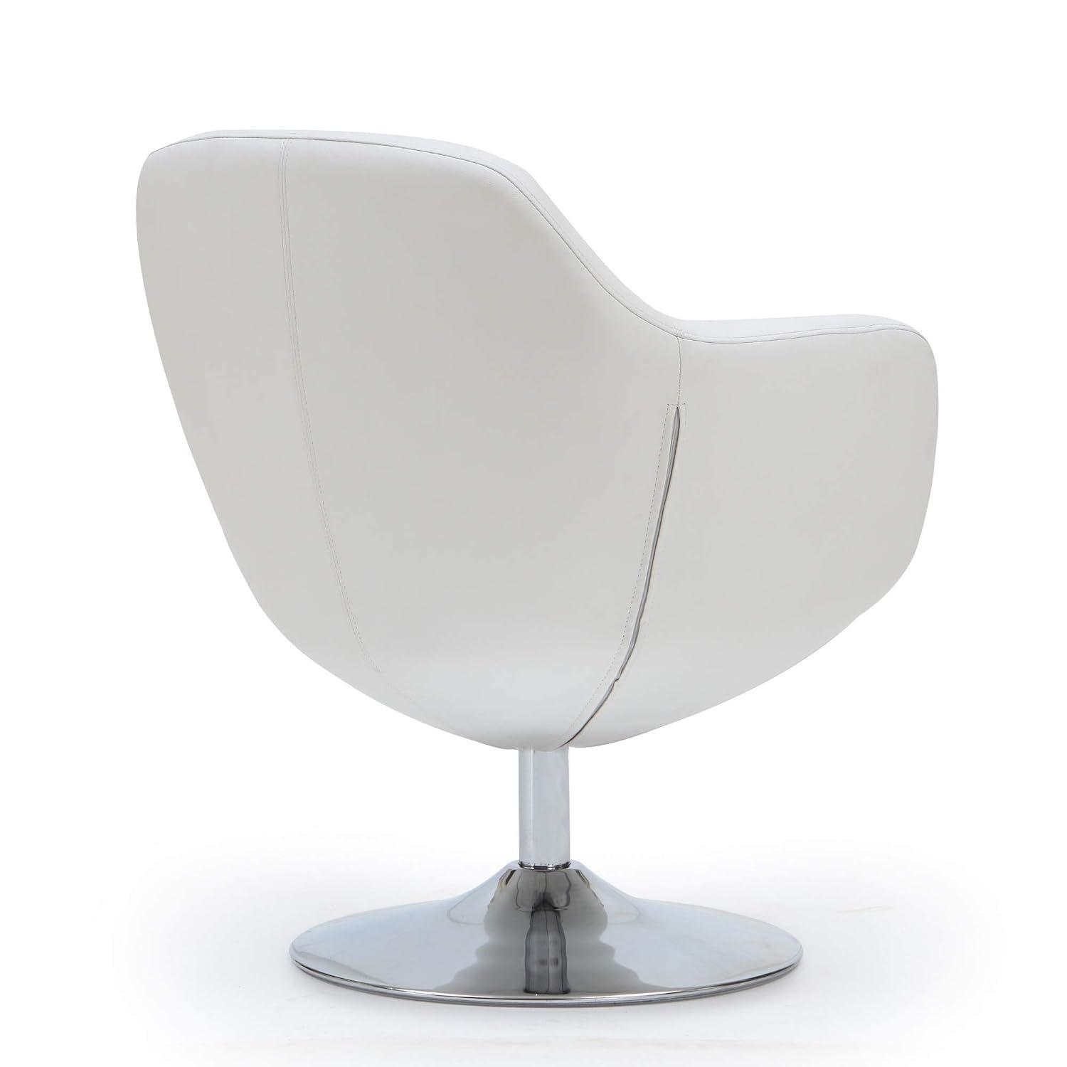 Caisson Faux Leather Swivel Accent Chair White: Polished Chrome Base, Removable Cushion - Manhattan Comfort