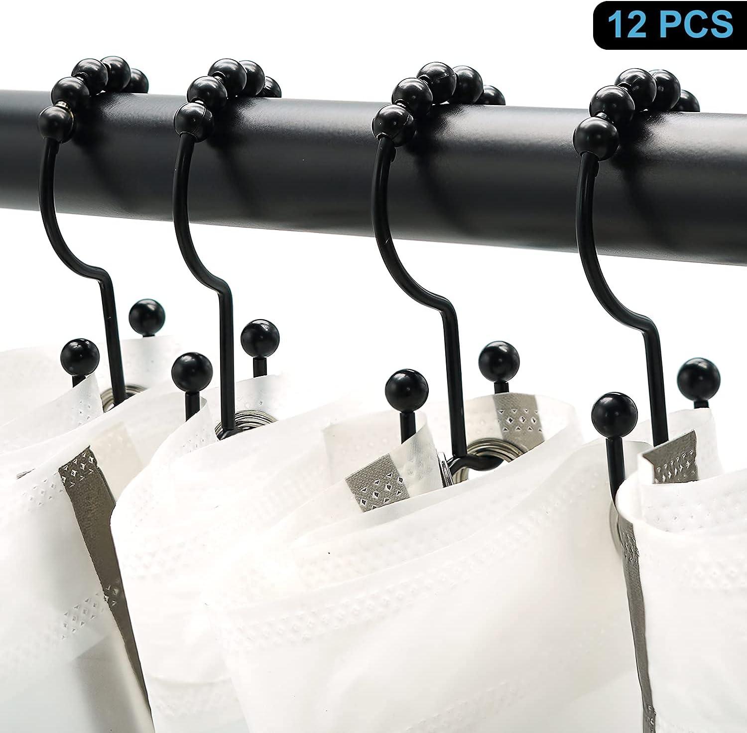 BloomFlower Black Shower Rod with 12 Hooks, 43-72 Inches, Rust Resistance, Adjustable Tension Rod with Durable Spring