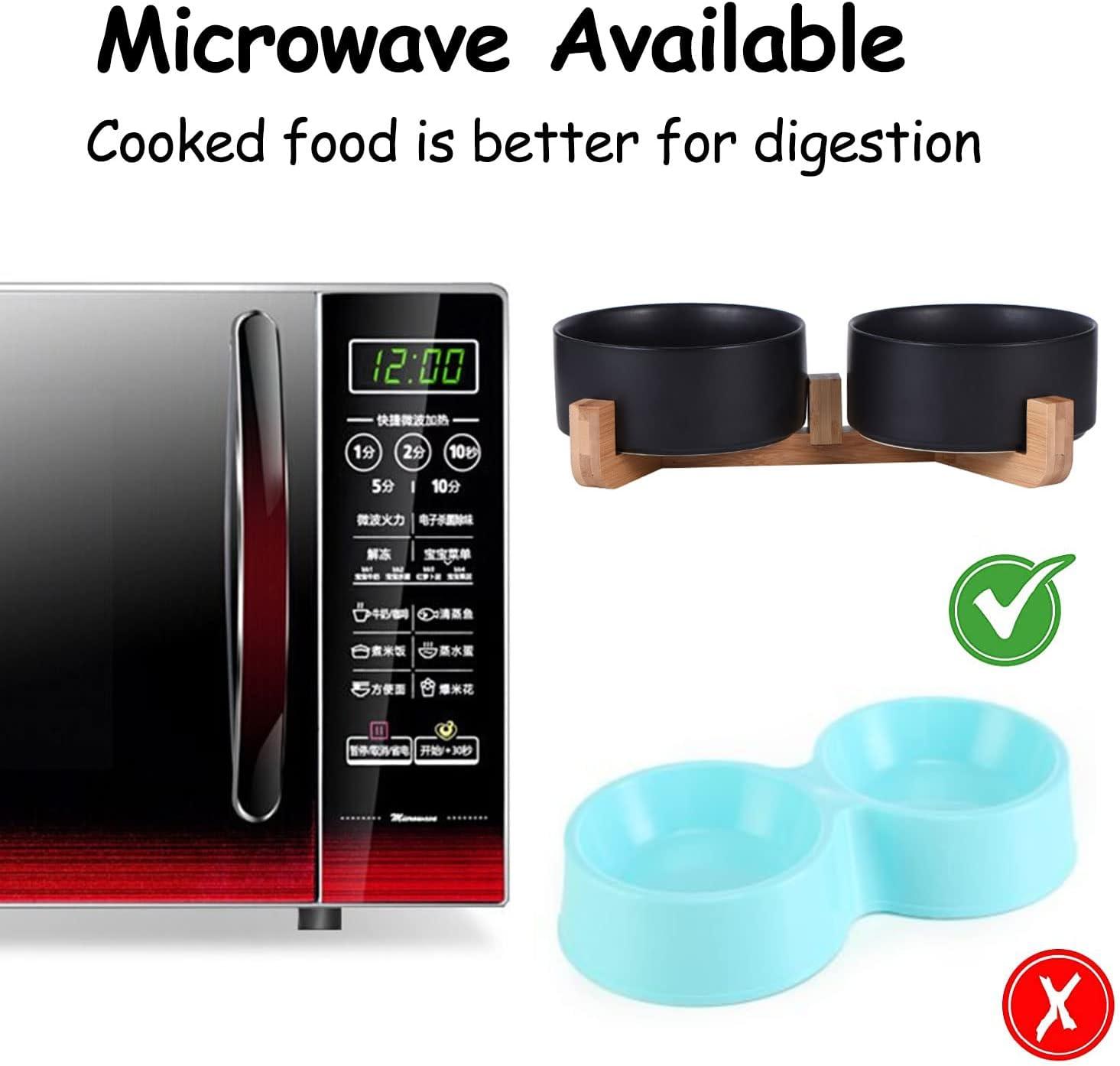 Pet Bowls,Ceramic Cat Dog Bowl Set with Wood Stand for Food and Water,Non-Slip Cute Pet Bowls