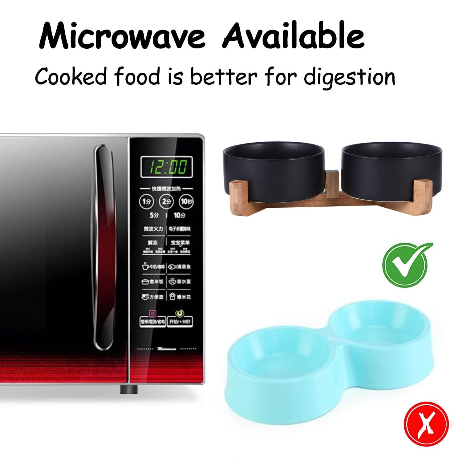 Pet Bowls,Ceramic Cat Dog Bowl Set with Wood Stand for Food and Water,Non-Slip Cute Pet Bowls