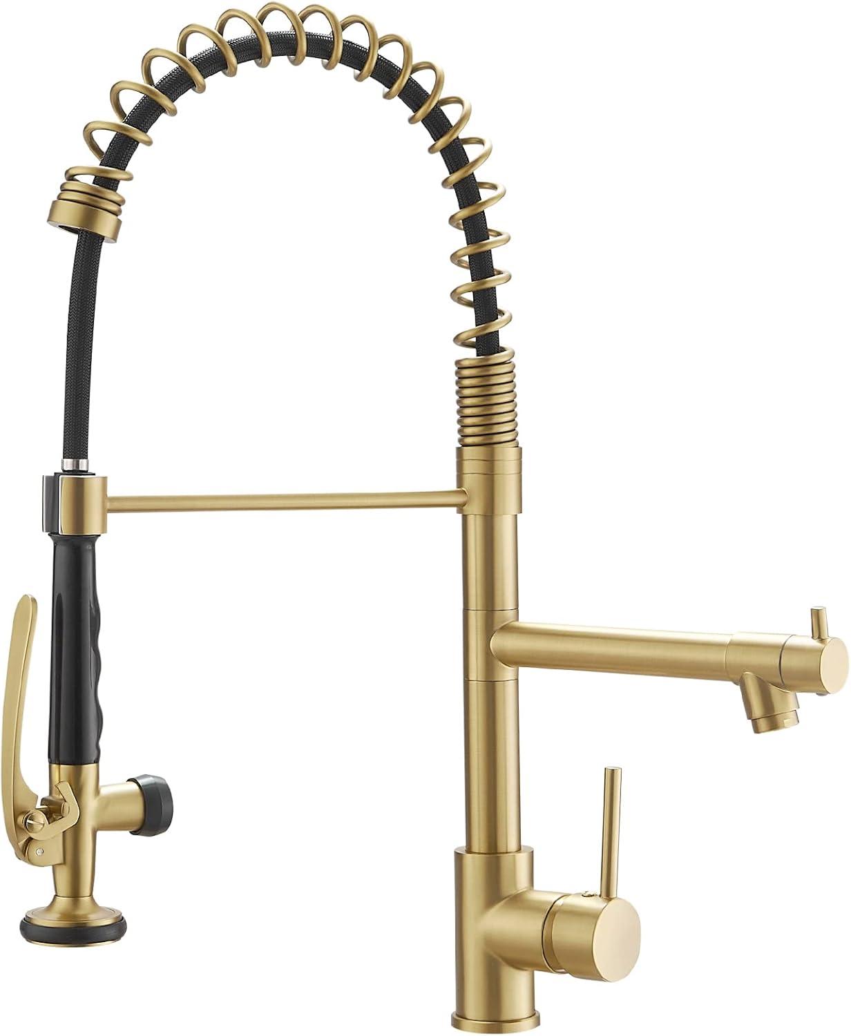 Brushed Gold Brass Pull-Down Kitchen Faucet with Spray