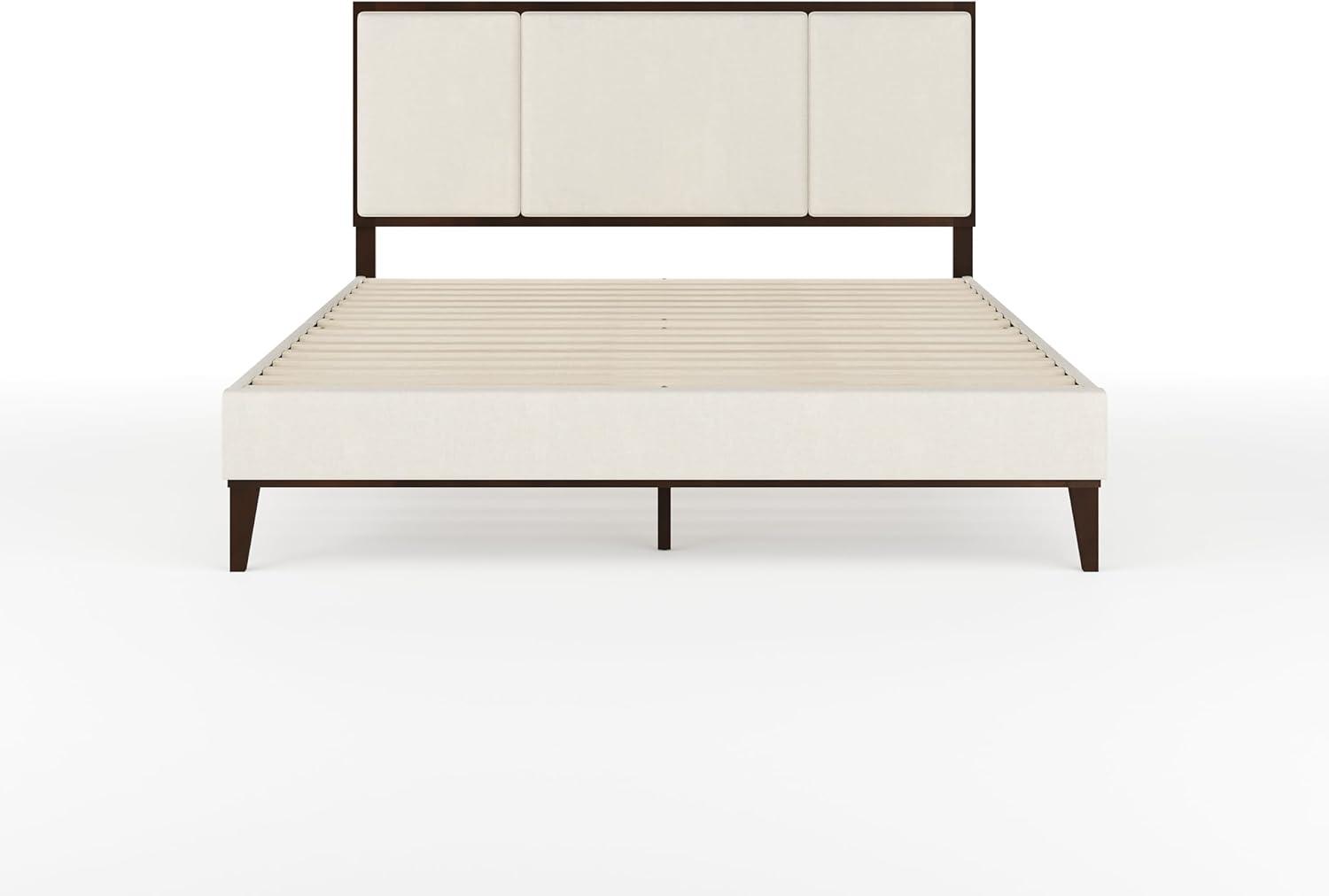 Martha Stewart Jett Wooden Platform Bed With Upholstered Base And Triple Inset Headboard