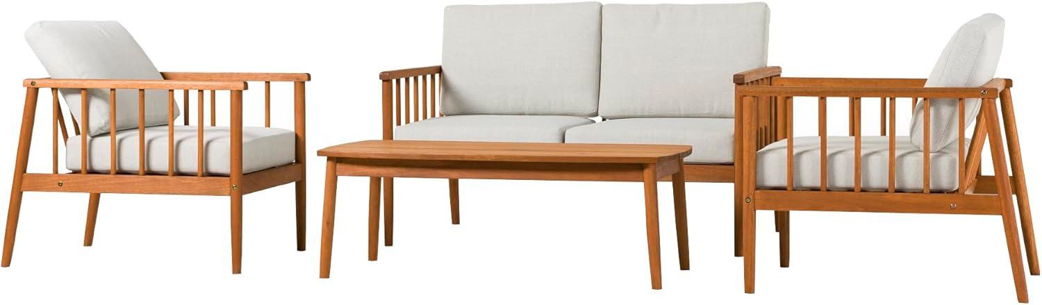 Walker Edison Modern 4-Piece Spindle-Style Eucalyptus Chat Set, Natural