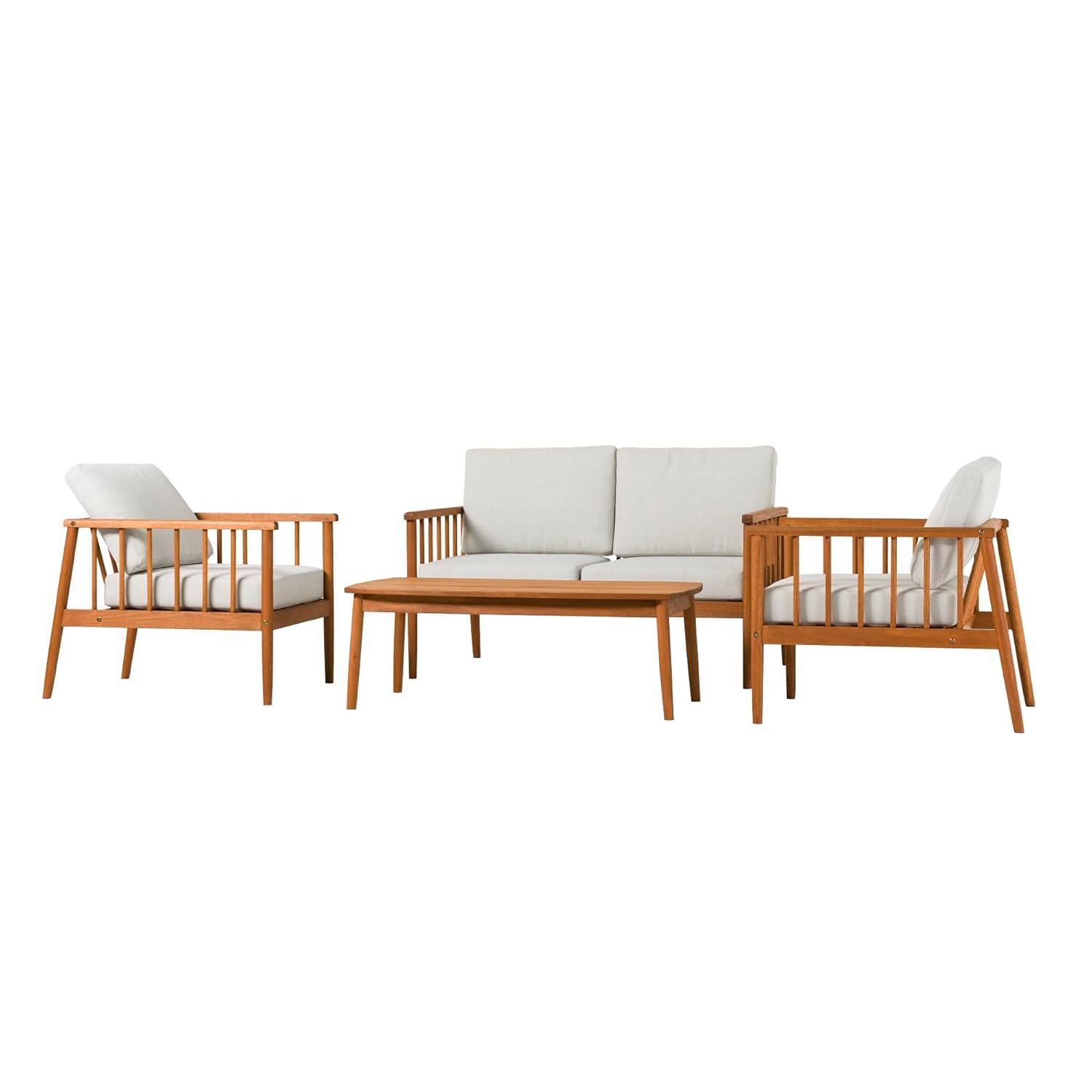 Walker Edison Modern 4-Piece Spindle-Style Eucalyptus Chat Set, Natural