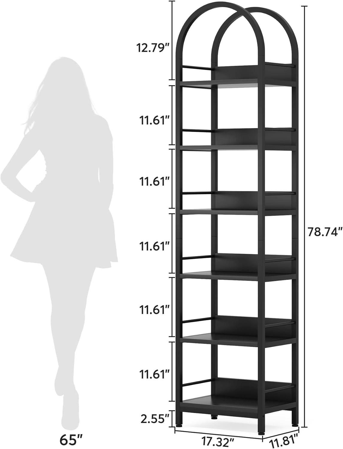 Tribesigns 6-Tier Open Bookshelf, 78.7" Tall Arched Bookcase Narrow Bookshelf, Black