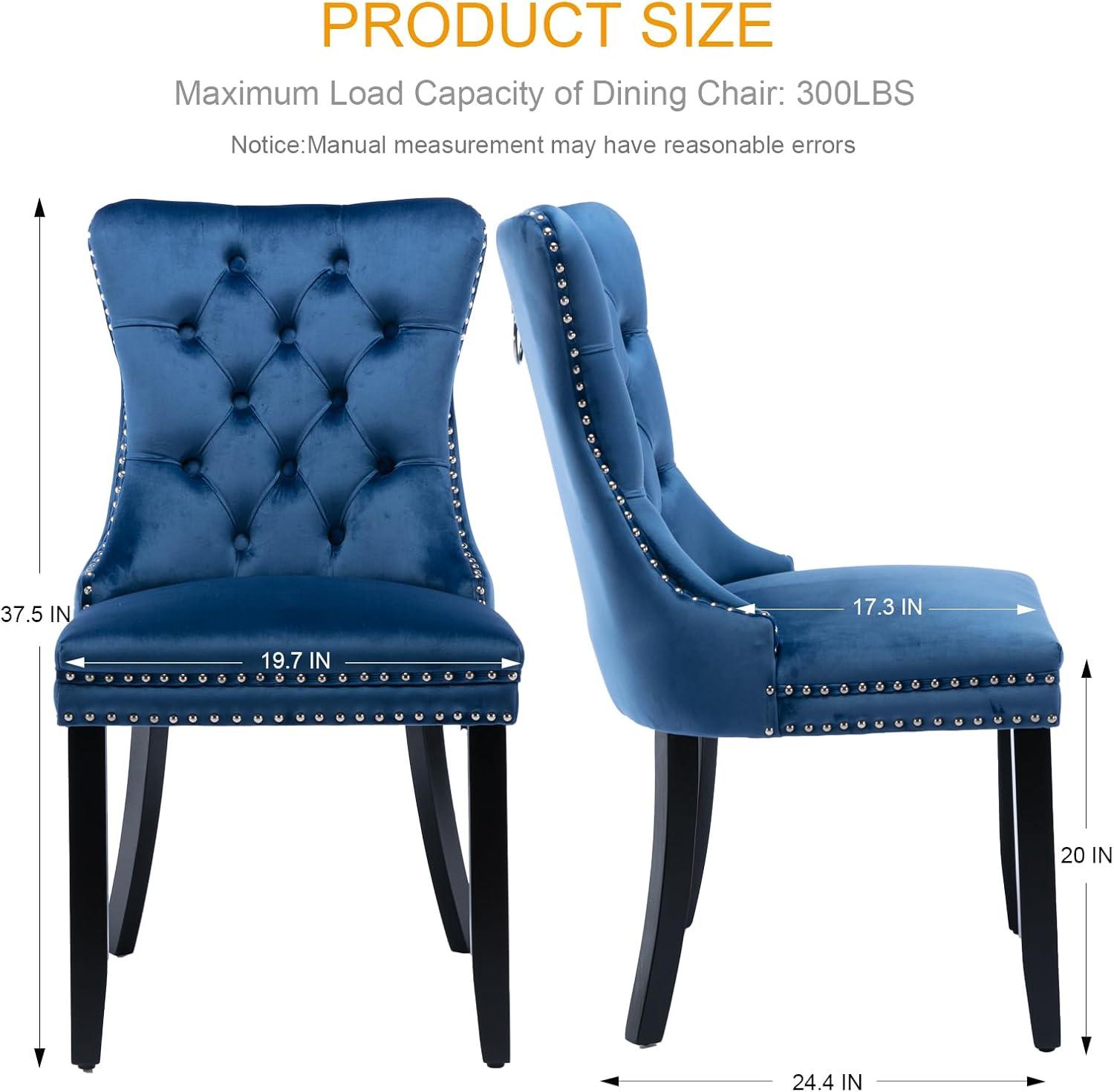 Tzicr Tufted Dining Chairs Set of 6, Upholstered Dining Chairs with Nailhead Back, Nailhead Trim, Velvet Dining Chairs for Kitchen/Bedroom/Dining Room(Blue)