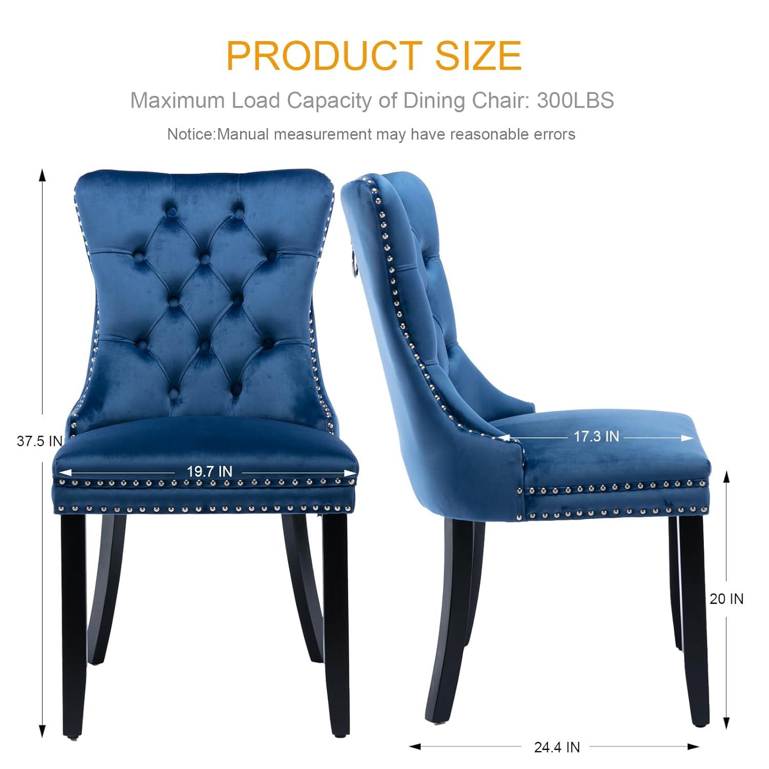 Tzicr Tufted Dining Chairs Set of 6, Upholstered Dining Chairs with Nailhead Back, Nailhead Trim, Velvet Dining Chairs for Kitchen/Bedroom/Dining Room(Blue)