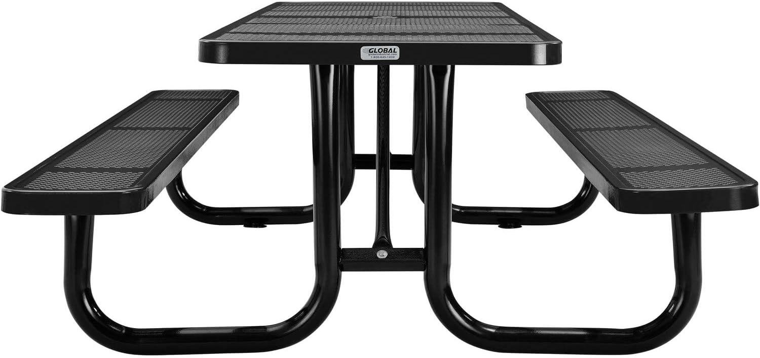 96" Rectangular Perforated Metal Outdoor Picnic Table, Black