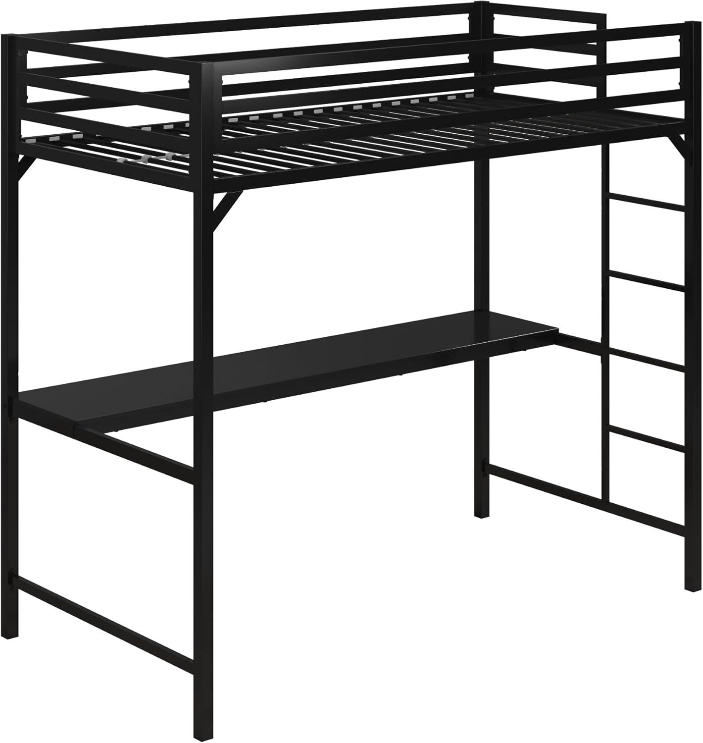 DHP Miles Metal Twin Loft Bed with Desk, White